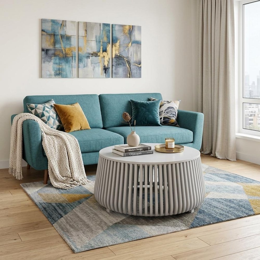 36" White Solid Wood Round Drum Coffee Table — view 1