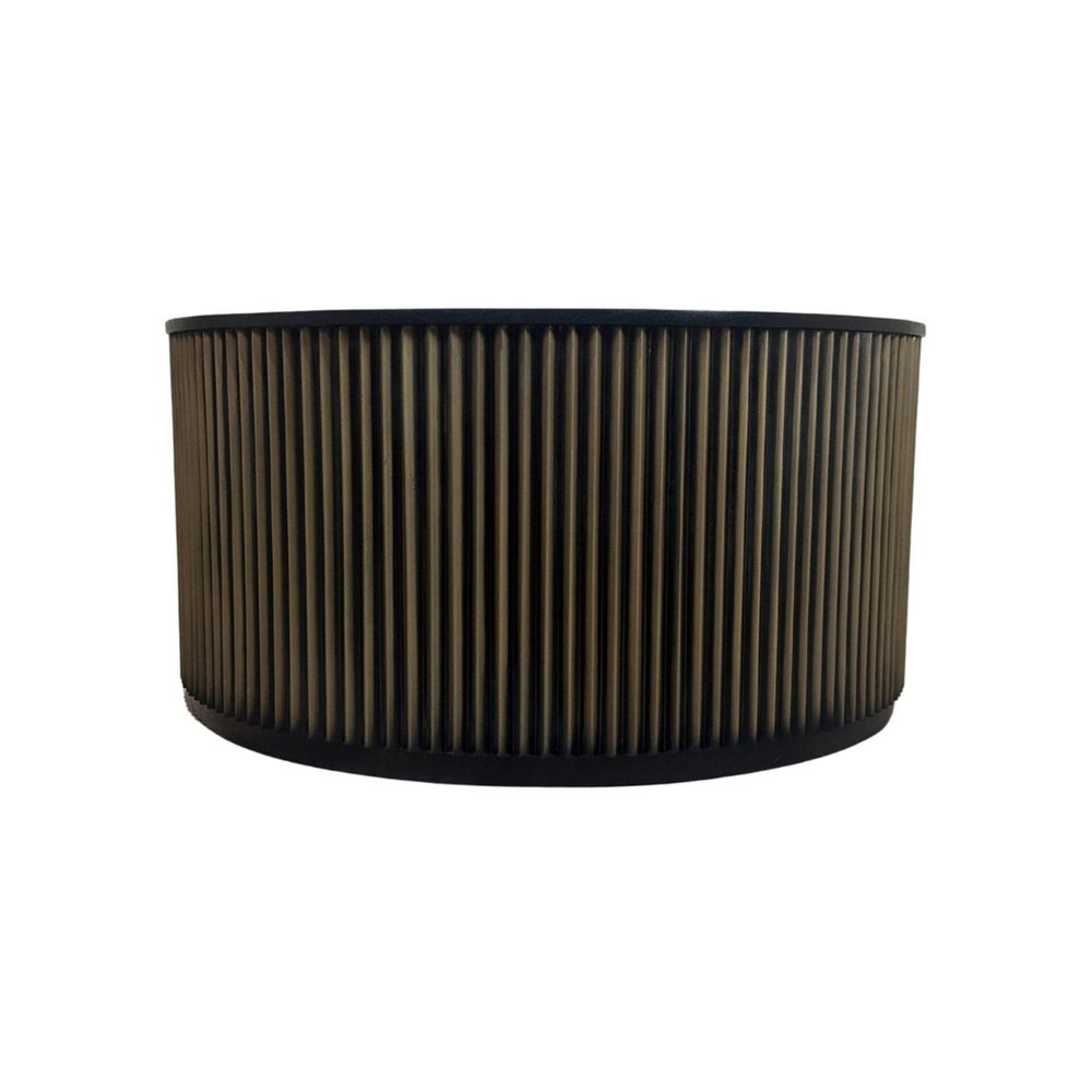 36" Black and Brass Solid Wood and Aluminum Round Solid Drum Coffee Table HomeRoots