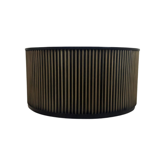 36" Black and Brass Solid Wood and Aluminum Round Solid Drum Coffee Table