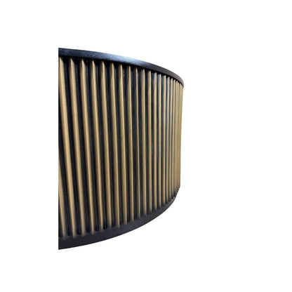 36" Black and Brass Solid Wood and Aluminum Round Solid Drum Coffee Table HomeRoots