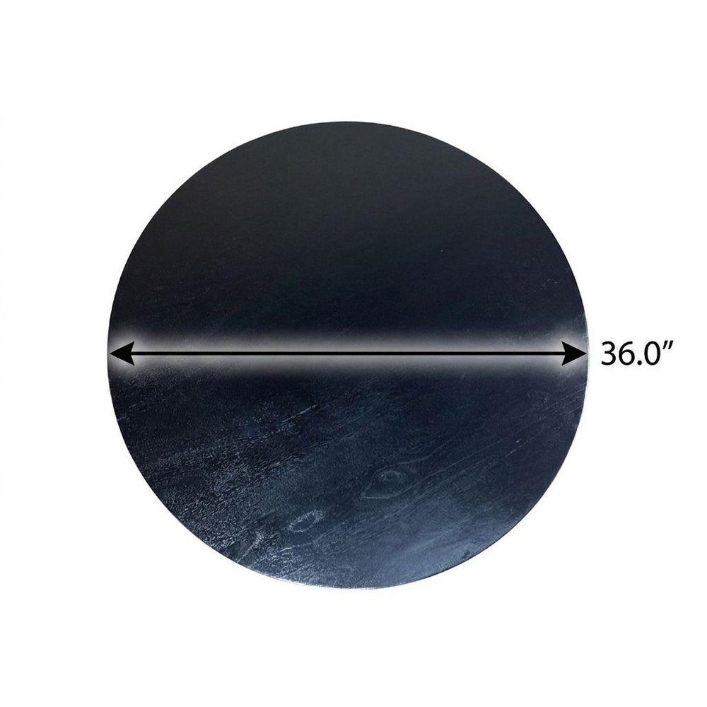 36" Black and Brass Solid Wood and Aluminum Round Solid Drum Coffee Table — view 6
