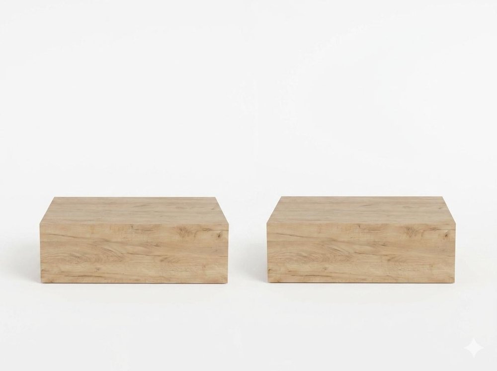 Set of Two 16" Oak Wood One Drawer Floating Nightstand — view 1