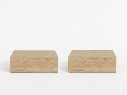 Set of Two 16" Black Wood One Drawer Floating Nightstand