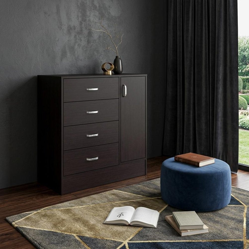 Set Of Two 31" Brown Wood Four Drawer Combo Dresser — view 1