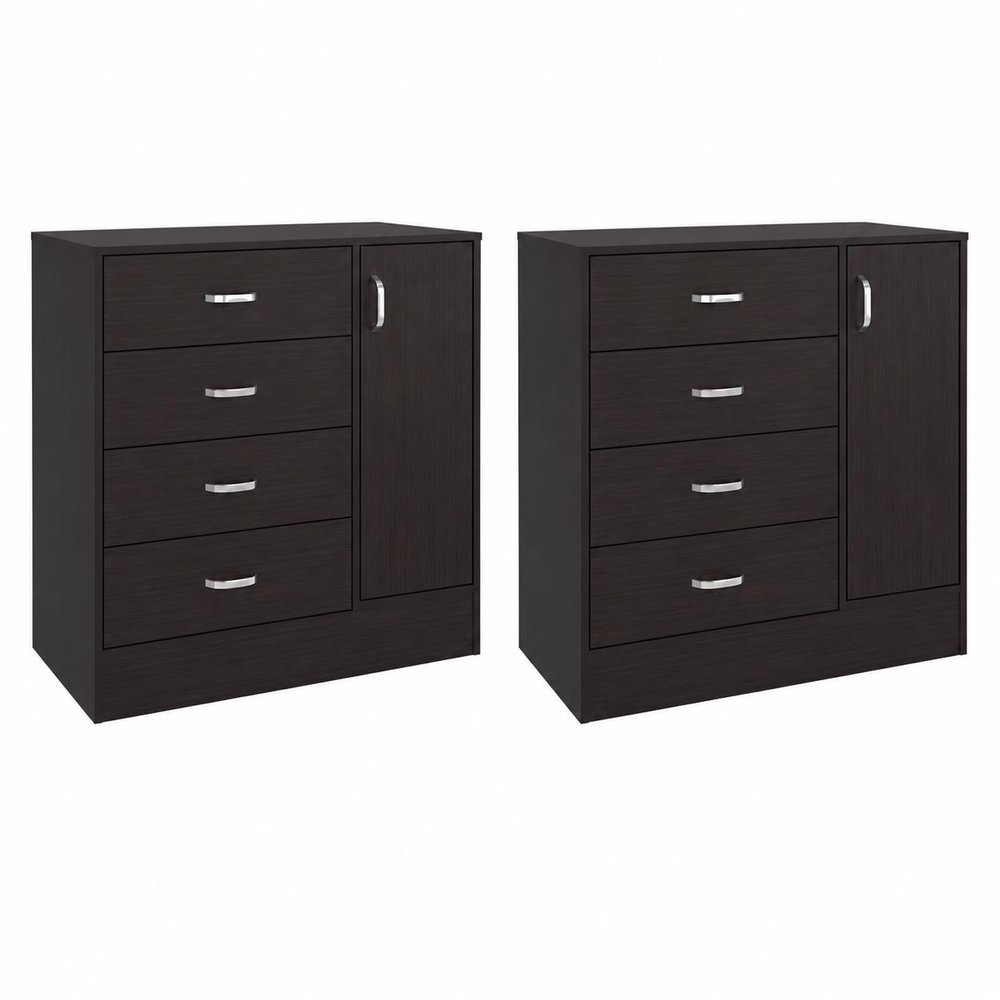 Set Of Two 31" Brown Wood Four Drawer Combo Dresser — view 2
