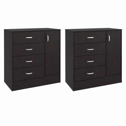 Set Of Two 31" Brown Wood And Metal Four Drawer Combo Dresser