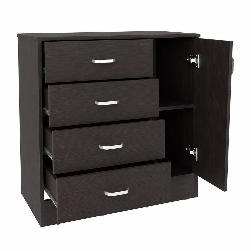 Set Of Two 31" Brown Wood And Metal Four Drawer Combo Dresser — view 2