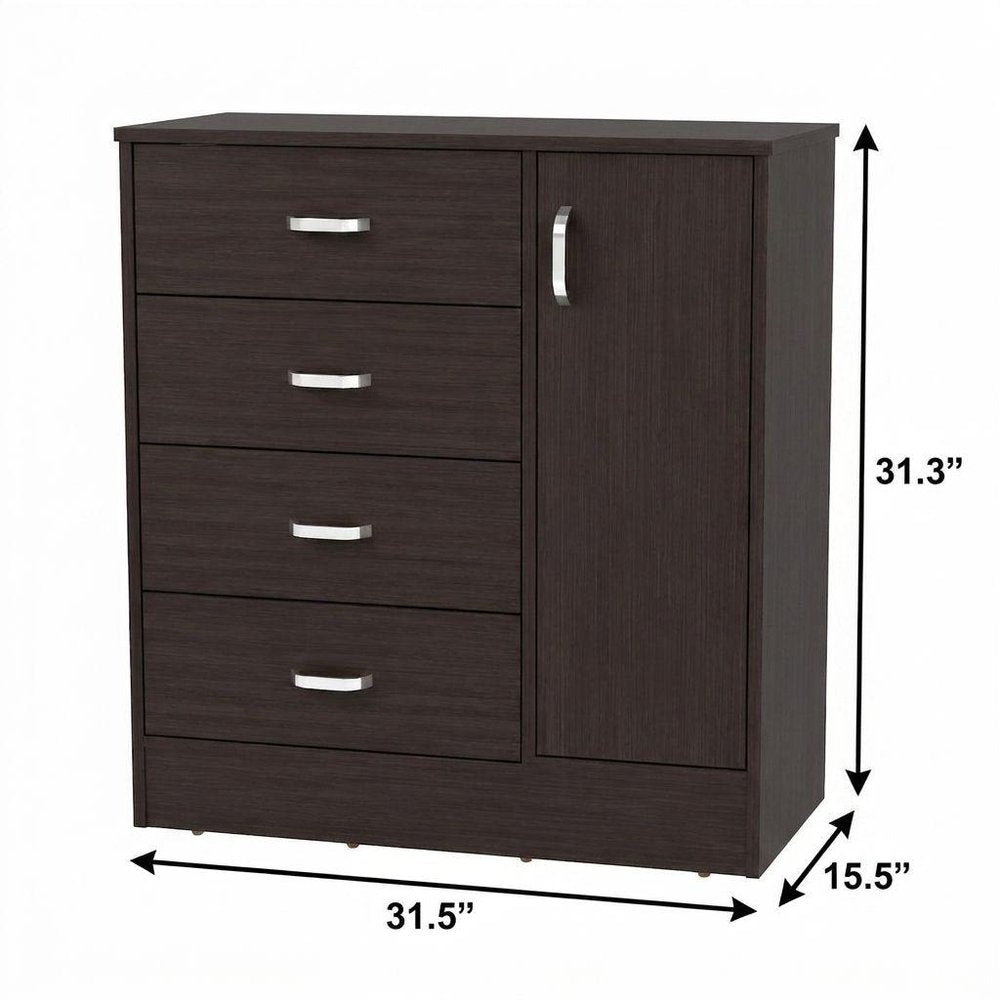 Set Of Two 31" Brown Wood And Metal Four Drawer Combo Dresser — view 5