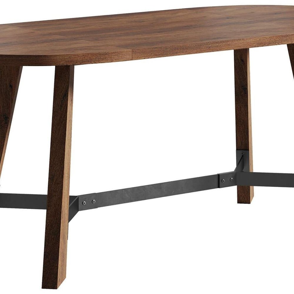 71" Brown and Black Wood Trestle Base Oval Dining Table HomeRoots