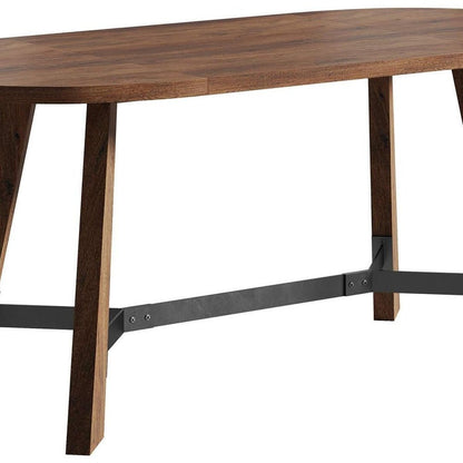 71" Brown and Black Wood Trestle Base Oval Dining Table HomeRoots