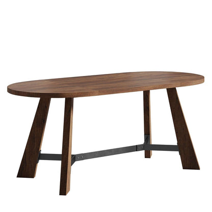 71" Brown and Black Wood Trestle Base Oval Dining Table HomeRoots