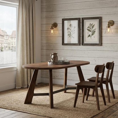 71" Brown and Black Wood Trestle Base Oval Dining Table HomeRoots