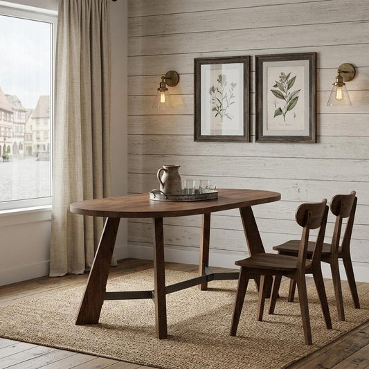 71" Brown and Black Wood Trestle Base Oval Dining Table HomeRoots