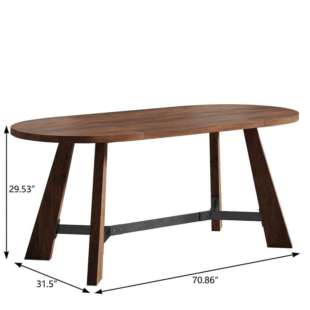 71" Brown and Black Wood Trestle Base Oval Dining Table HomeRoots