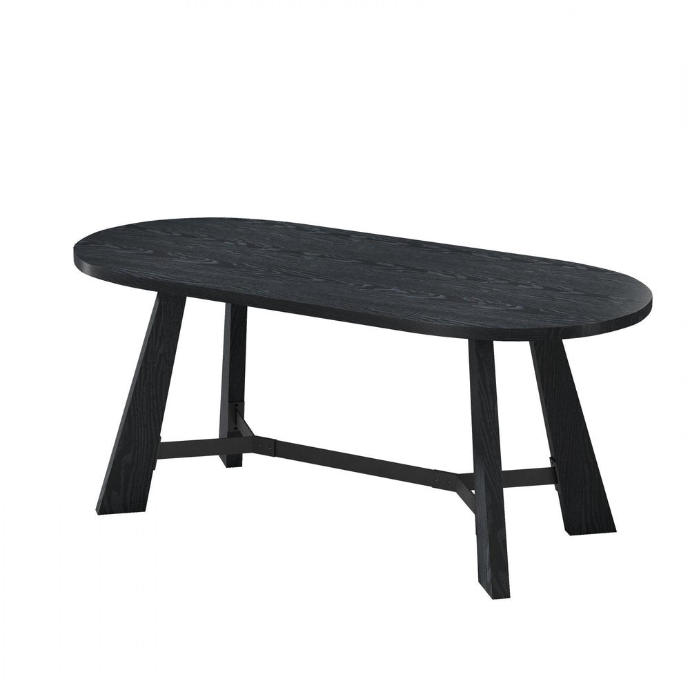 71" Brown and Black Wood Trestle Base Oval Dining Table — view 8