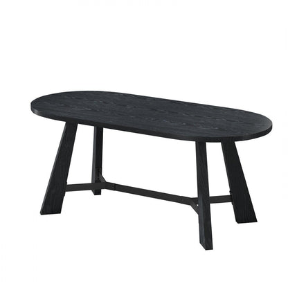 71" Brown and Black Wood Trestle Base Oval Dining Table HomeRoots