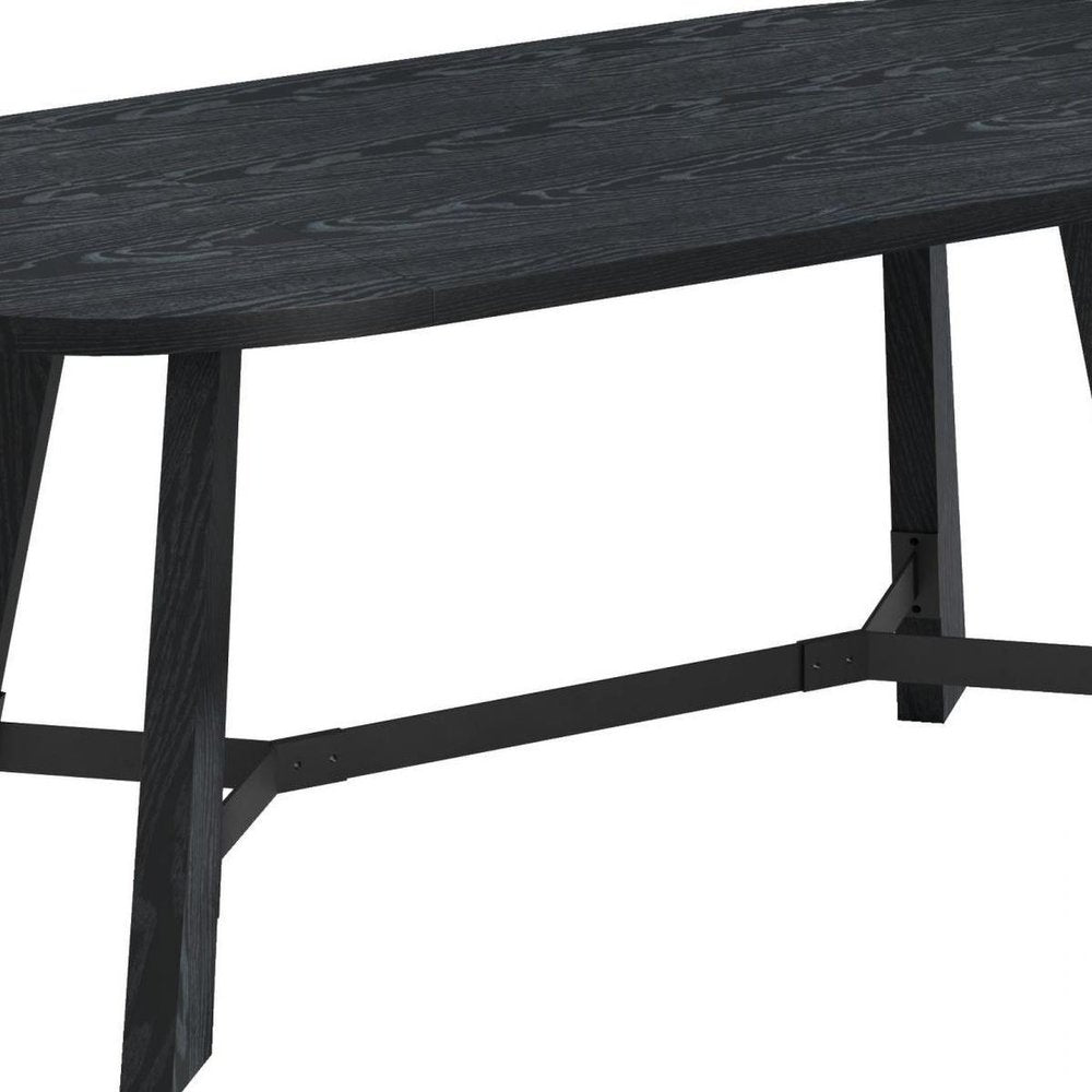 71" Brown and Black Wood Trestle Base Oval Dining Table — view 10