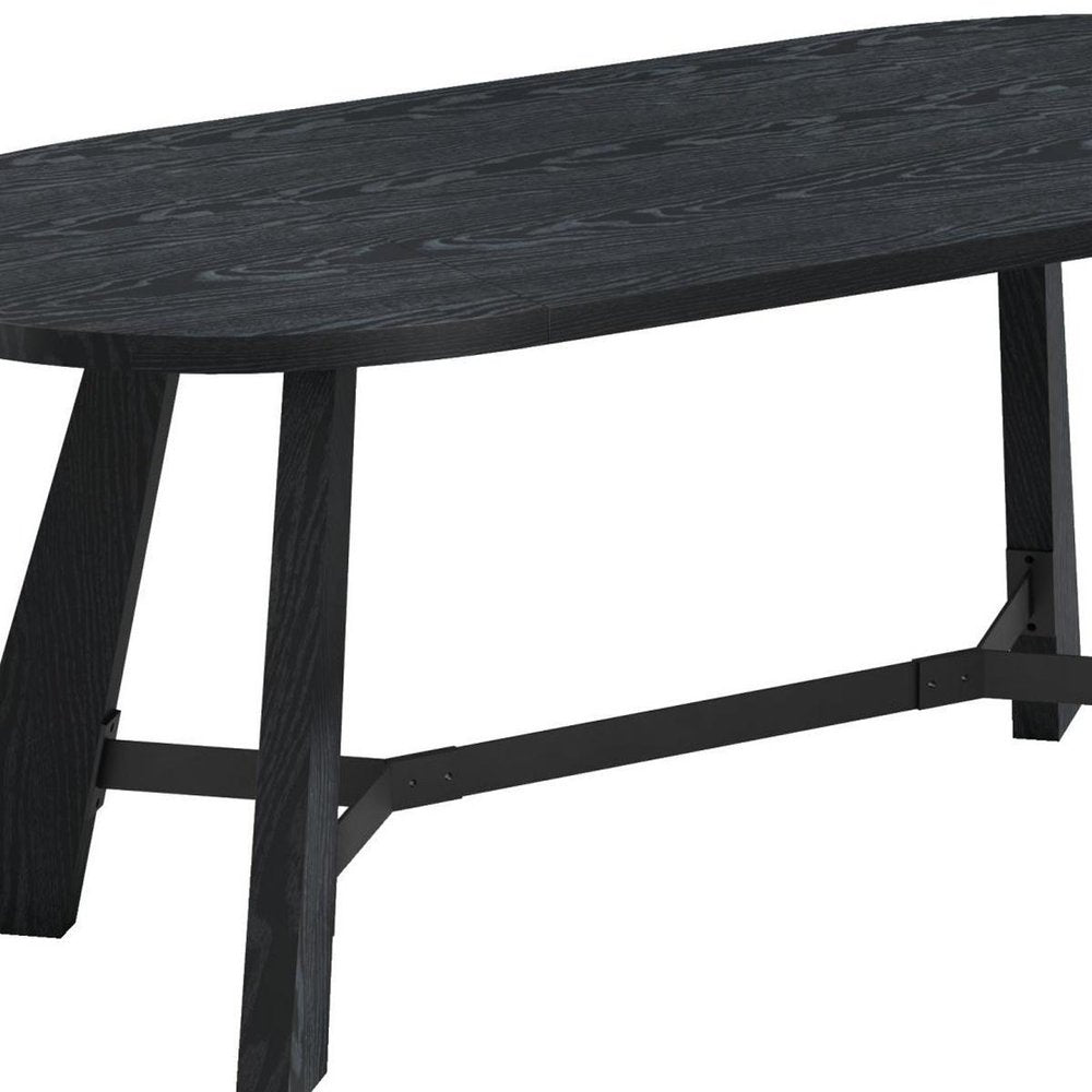 71" Brown and Black Wood Trestle Base Oval Dining Table — view 9