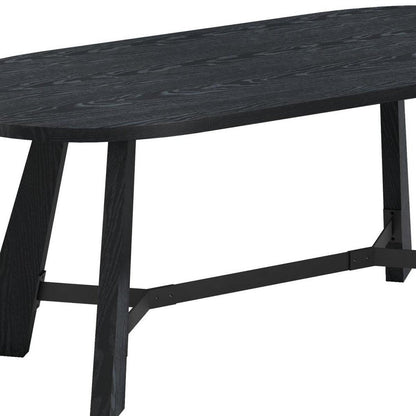 71" Brown and Black Wood Trestle Base Oval Dining Table HomeRoots