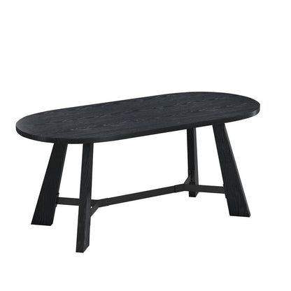 71" Brown and Black Wood Trestle Base Oval Dining Table HomeRoots