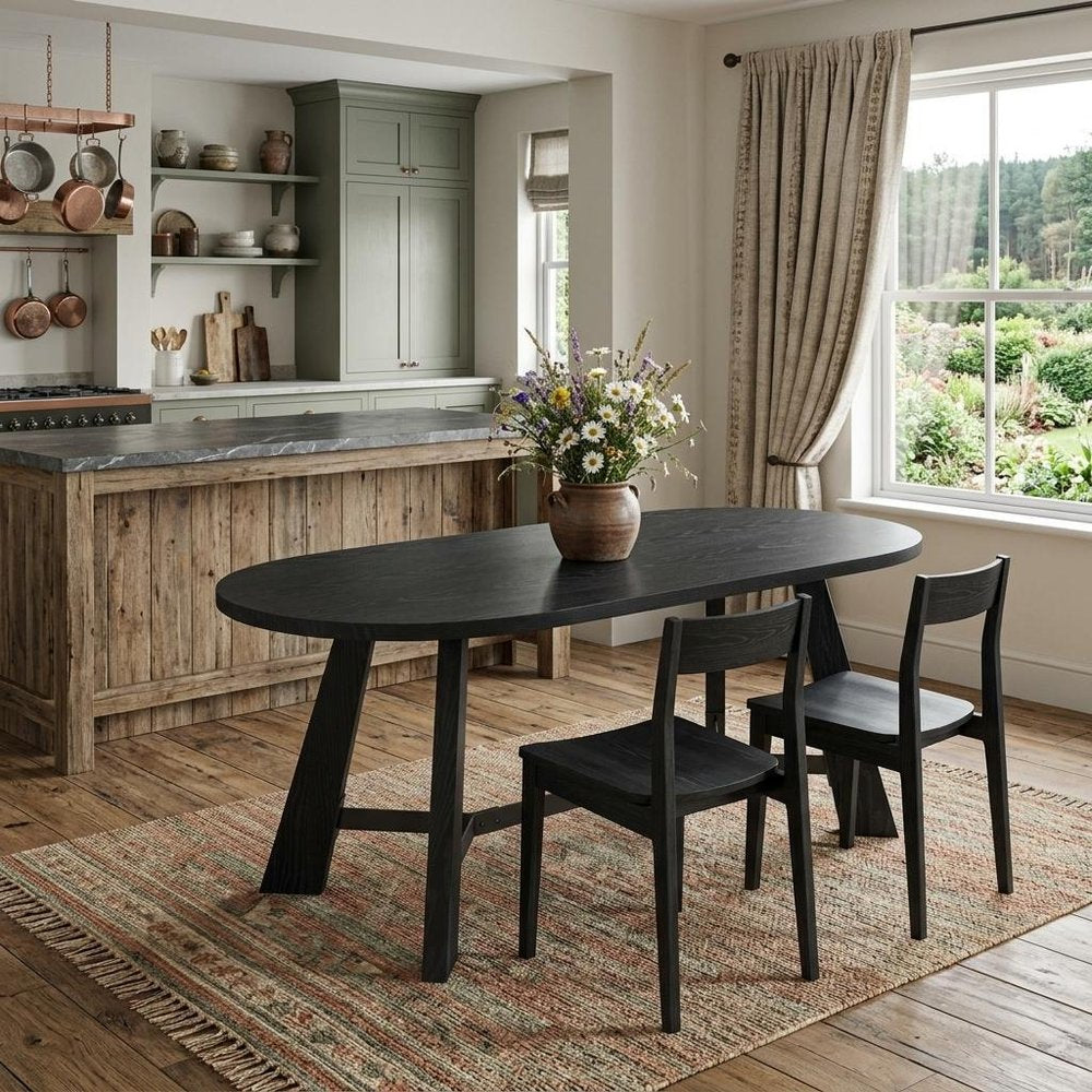 71" Brown and Black Wood Trestle Base Oval Dining Table HomeRoots