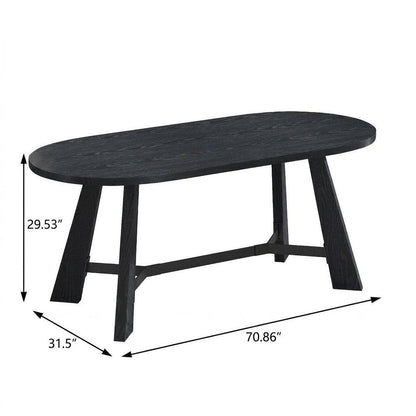 71" Brown and Black Wood Trestle Base Oval Dining Table HomeRoots