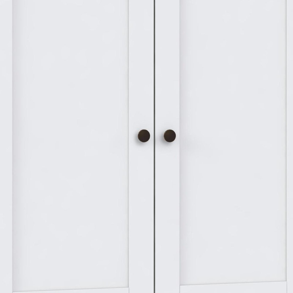 36" White Solid Wood Adjustable Three Tier Library Bookcase with Two Doors — view 7