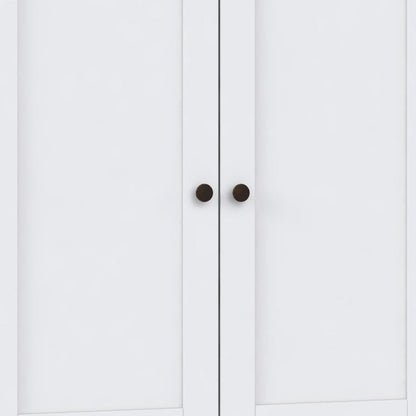 36" White Solid Wood Adjustable Three Tier Library Bookcase with Two Doors