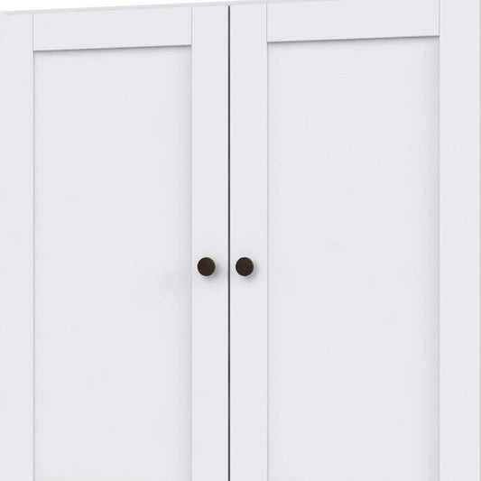 36" White Solid Wood Adjustable Three Tier Library Bookcase with Two Doors