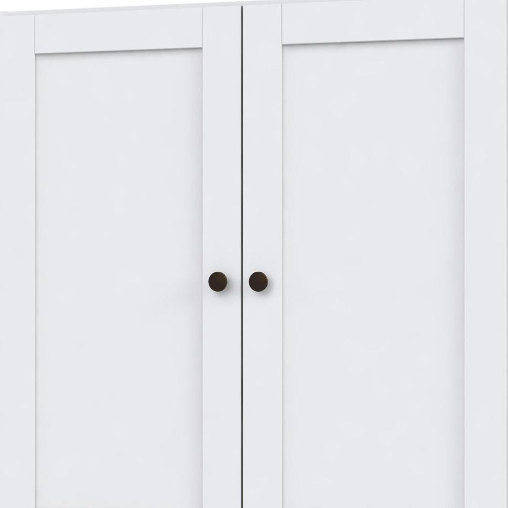 36" White Solid Wood Adjustable Three Tier Library Bookcase with Two Doors HomeRoots