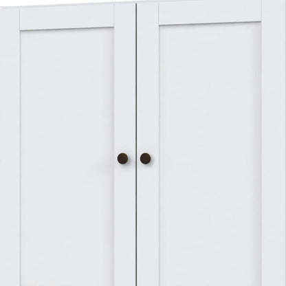 36" White Solid Wood Adjustable Three Tier Library Bookcase with Two Doors HomeRoots