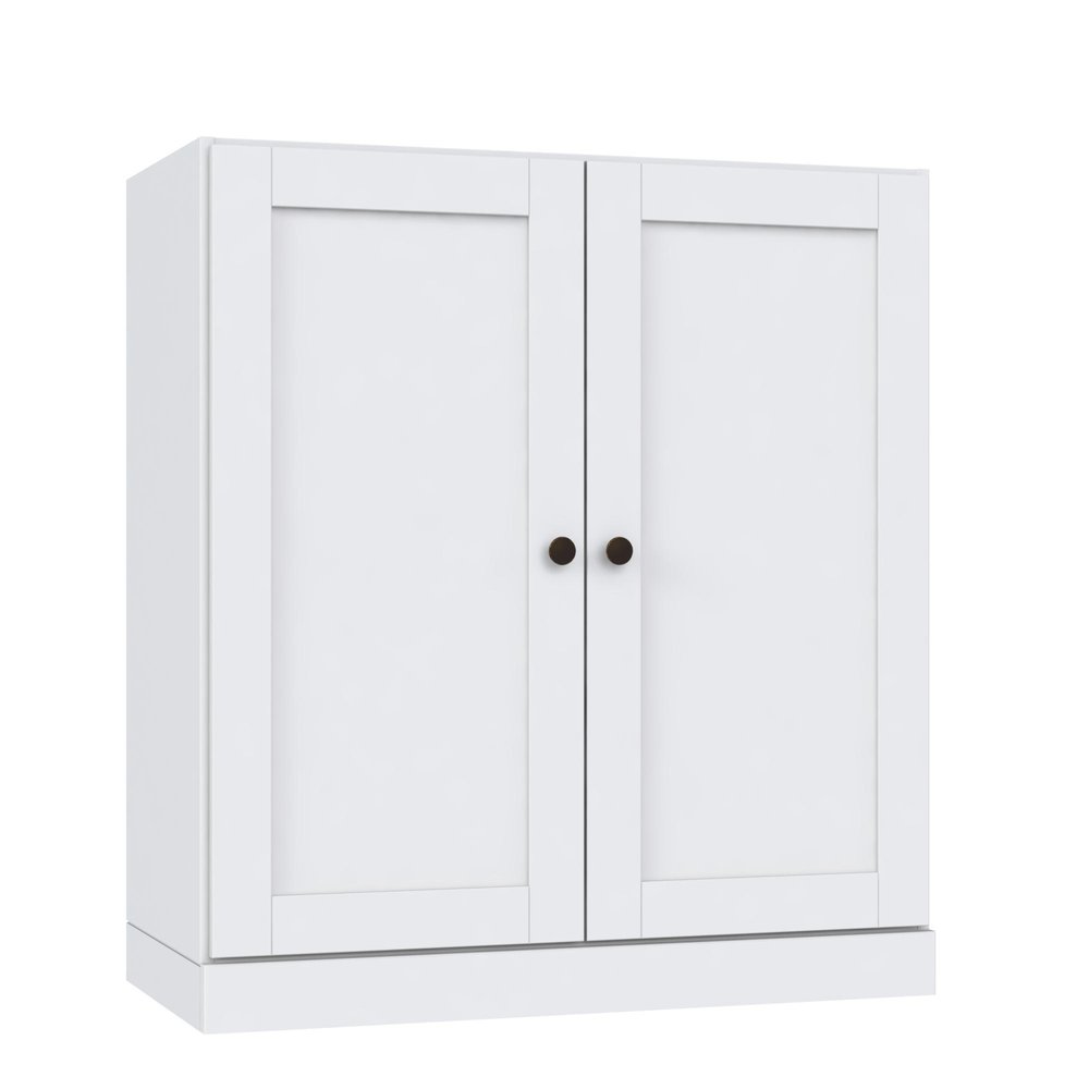 36" White Solid Wood Adjustable Three Tier Library Bookcase with Two Doors HomeRoots