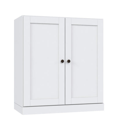 36" White Solid Wood Adjustable Three Tier Library Bookcase with Two Doors HomeRoots
