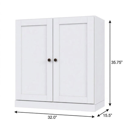 36" White Solid Wood Adjustable Three Tier Library Bookcase with Two Doors HomeRoots