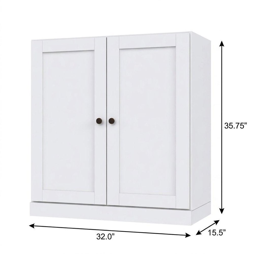 36" White Solid Wood Adjustable Three Tier Library Bookcase with Two Doors — view 5