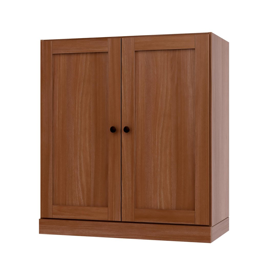36" Coffee Solid Wood Adjustable Three Tier Library Bookcase with Two Doors — view 1