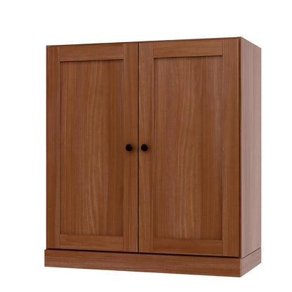 36" Coffee Solid Wood Adjustable Three Tier Library Bookcase with Two Doors HomeRoots