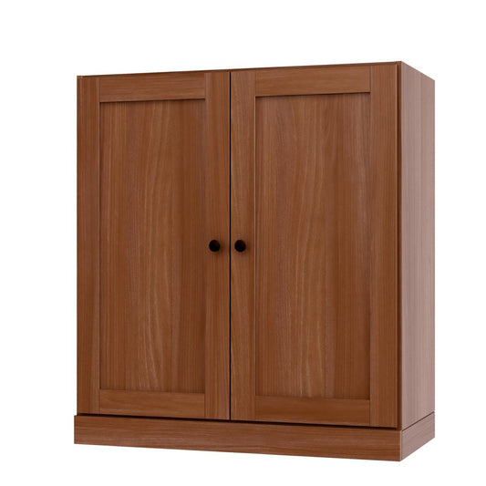 36" Coffee Solid Wood Adjustable Three Tier Library Bookcase with Two Doors
