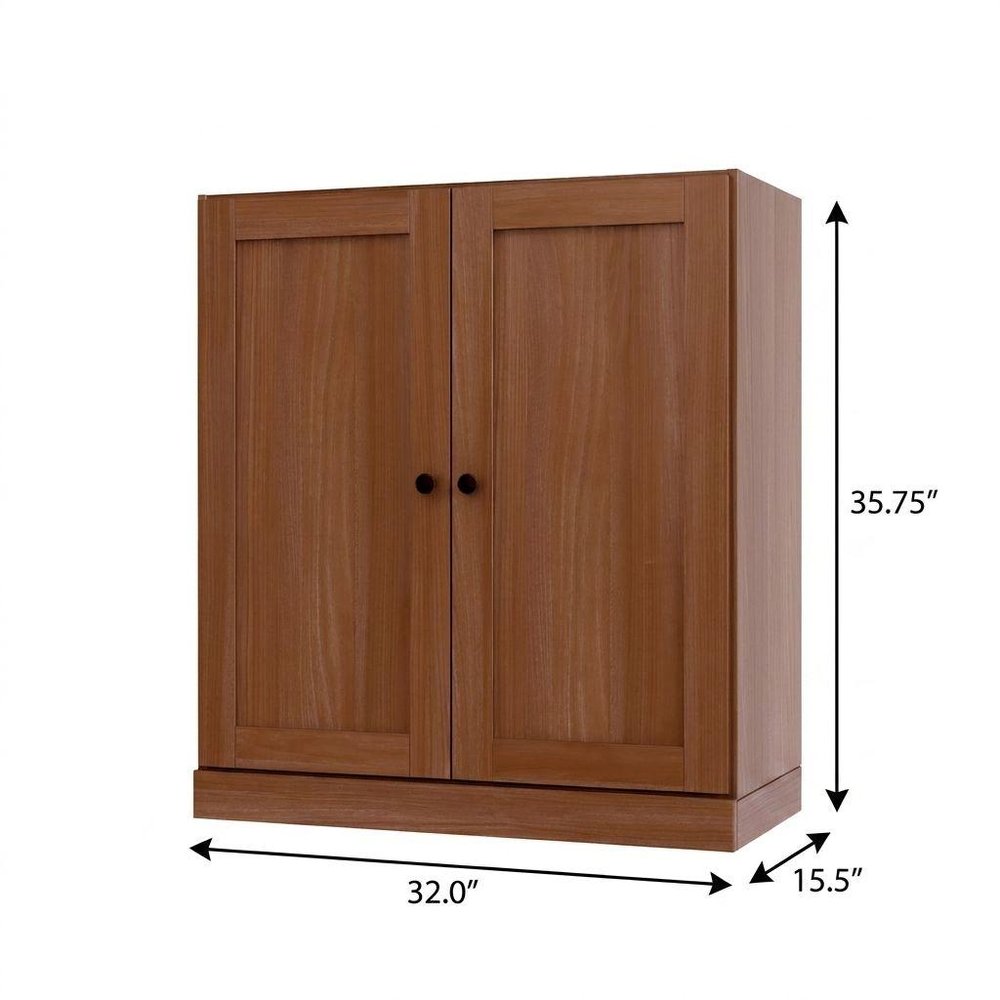 36" Coffee Solid Wood Adjustable Three Tier Library Bookcase with Two Doors HomeRoots