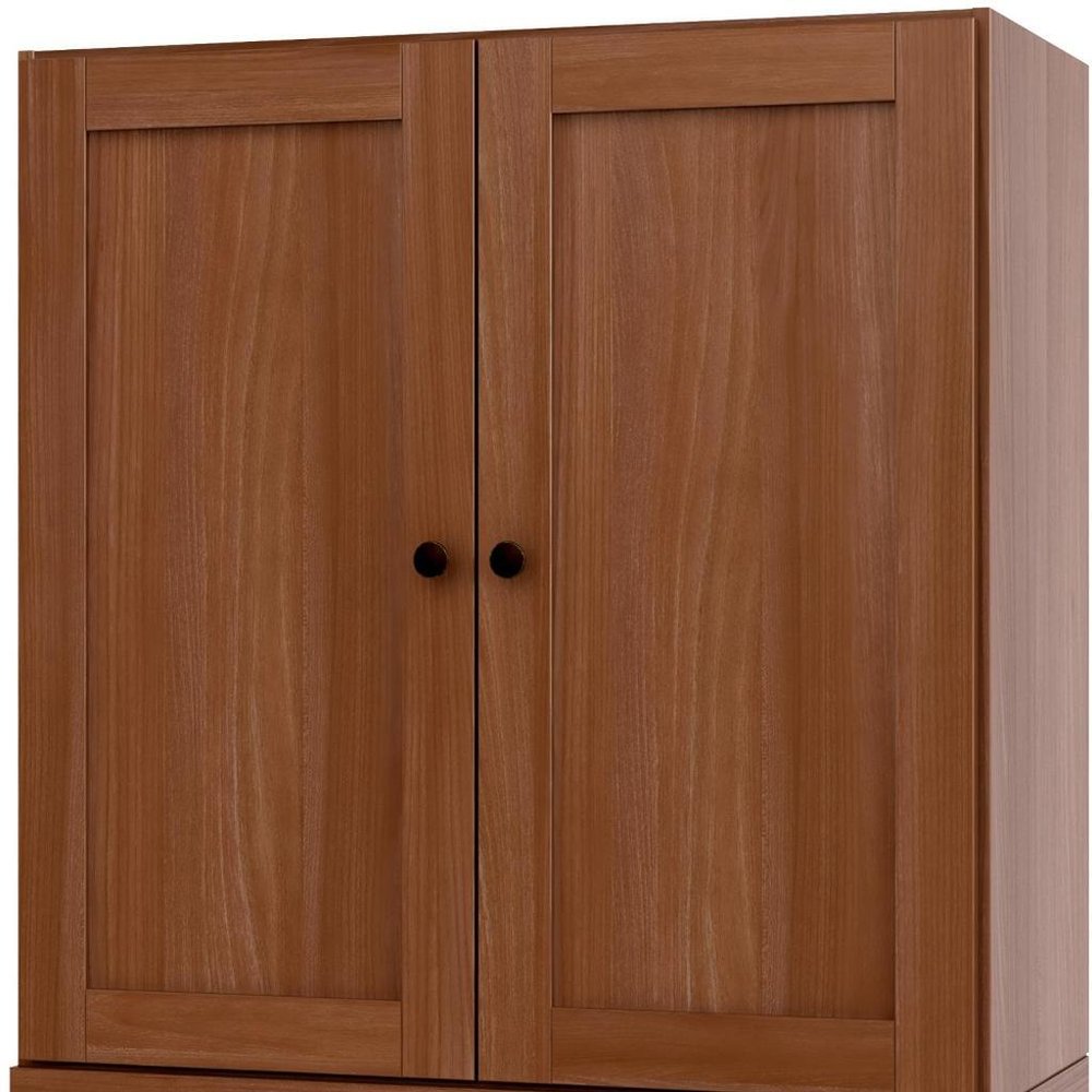 36" Coffee Solid Wood Adjustable Three Tier Library Bookcase with Two Doors HomeRoots