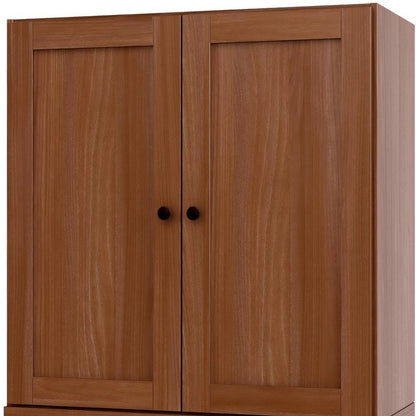 36" Coffee Solid Wood Adjustable Three Tier Library Bookcase with Two Doors