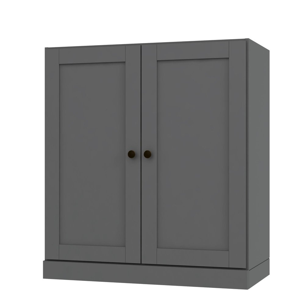 36" Gray Solid Wood Adjustable Three Tier Library Bookcase with Two Doors HomeRoots