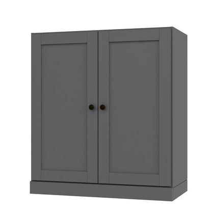 36" Gray Solid Wood Adjustable Three Tier Library Bookcase with Two Doors HomeRoots