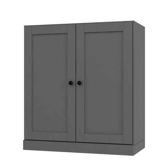 36" Gray Solid Wood Adjustable Three Tier Library Bookcase with Two Doors