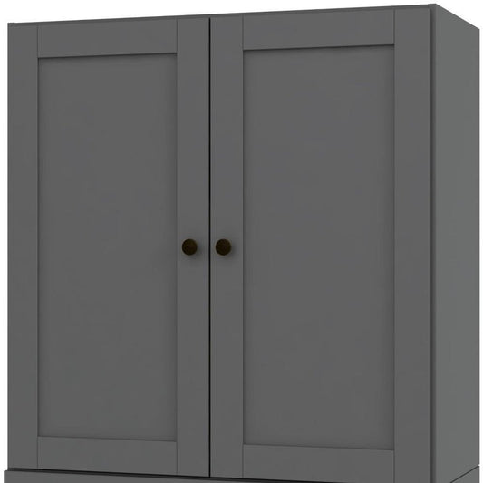 36" Gray Solid Wood Adjustable Three Tier Library Bookcase with Two Doors