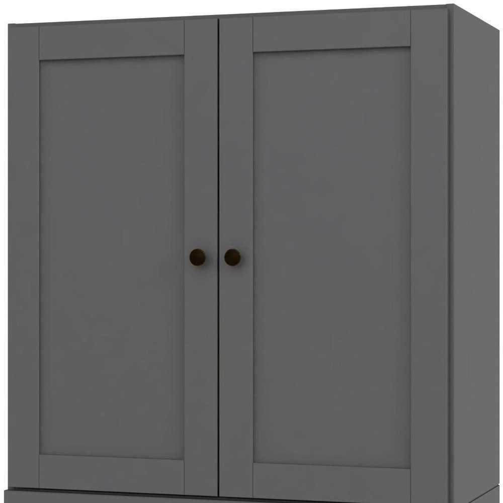 36" Gray Solid Wood Adjustable Three Tier Library Bookcase with Two Doors HomeRoots