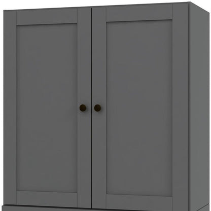 36" Gray Solid Wood Adjustable Three Tier Library Bookcase with Two Doors HomeRoots