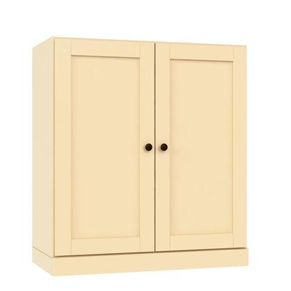 36" Yellow Solid Wood Adjustable Three Tier Library Bookcase with Two Doors