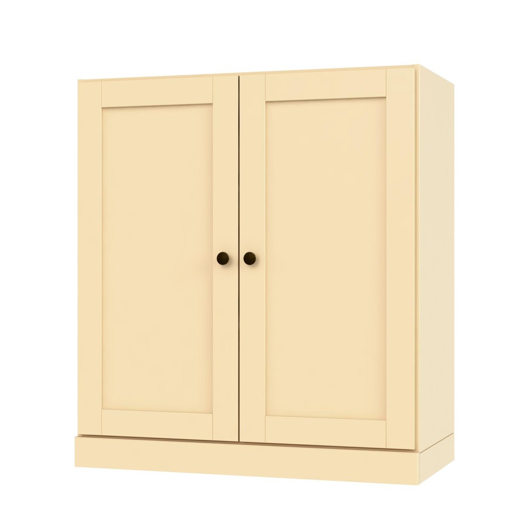 36" Yellow Solid Wood Adjustable Three Tier Library Bookcase with Two Doors — view 1
