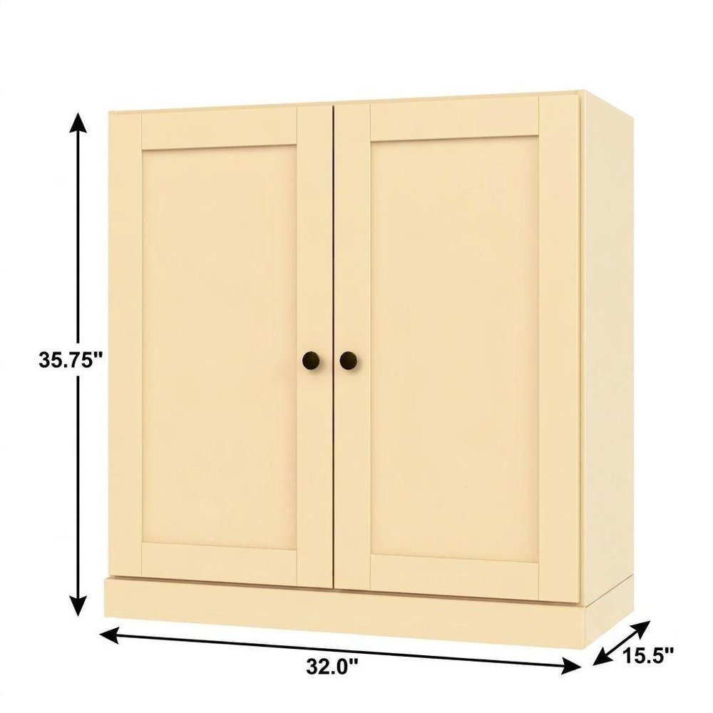 36" Yellow Solid Wood Adjustable Three Tier Library Bookcase with Two Doors HomeRoots